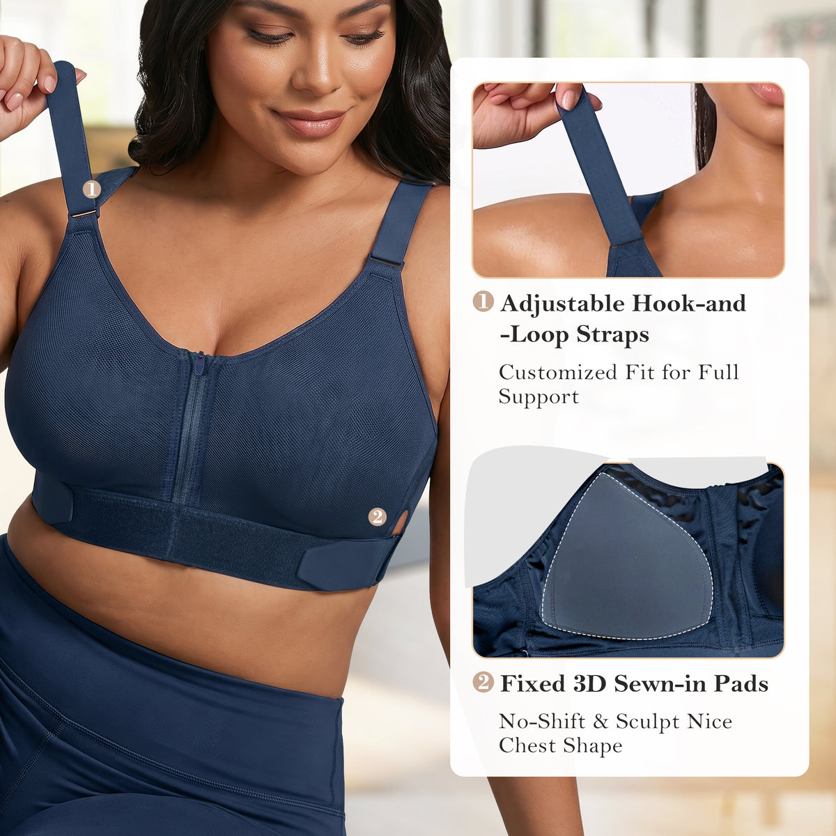 Front Zip High Support Sports Bra