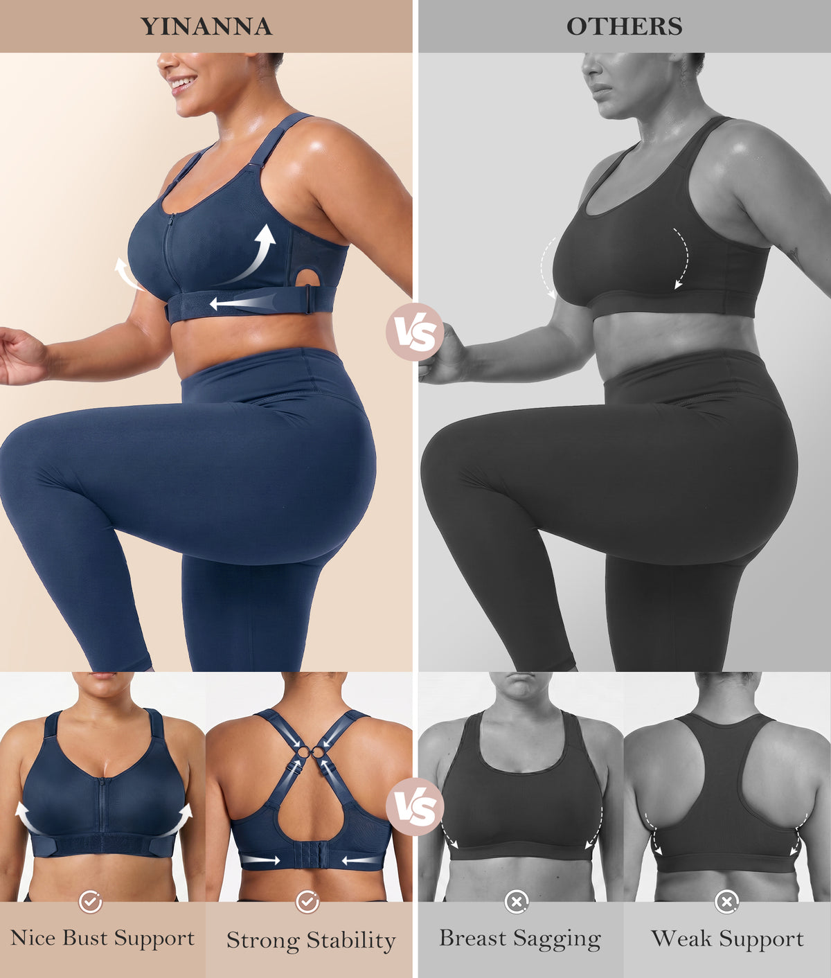 Front Zip High Support Sports Bra
