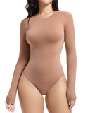 YIANNA Long Sleeve Bodysuit for Women Crew Neck Second-skin Feel Thong Body Suits Tops