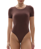 YIANNA Crew Neck Short Sleeve Bodysuit for Women Second-skin Feel Thong Body Suits Tops