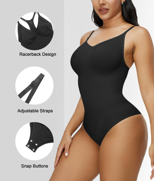 YIANNA Shapewear Bodysuit for Women Tummy Control Scoop Neck Mid Thigh  Seamless Sculpting Body Shaper,YA5310-Black-XXS/XS at  Women's  Clothing store