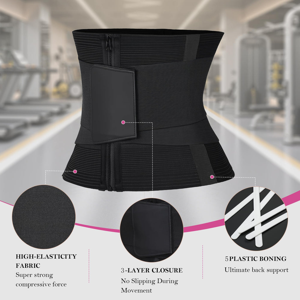 YIANNA Waist Trainer Belt Waist Cincher Tummy Control Body Shaper for Women Sports Girdle Lumbar Support with Double Wrap