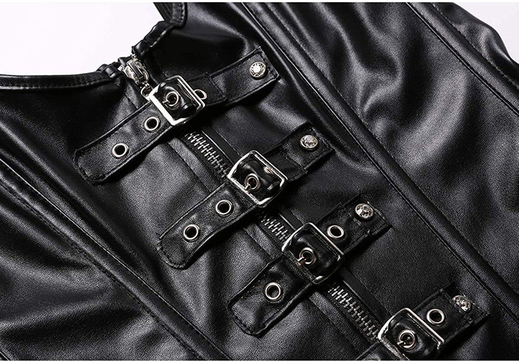 YIANNA Steampunk Punk Rock Leather Buckle-up Corset Bustier Basque Top