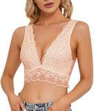 YIANNA Lace Bralette, Women's Deep V Neck Unpadded Lace Long Line Plunge Bralette Bra