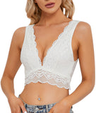 YIANNA Lace Bralette, Women's Deep V Neck Unpadded Lace Long Line Plunge Bralette Bra