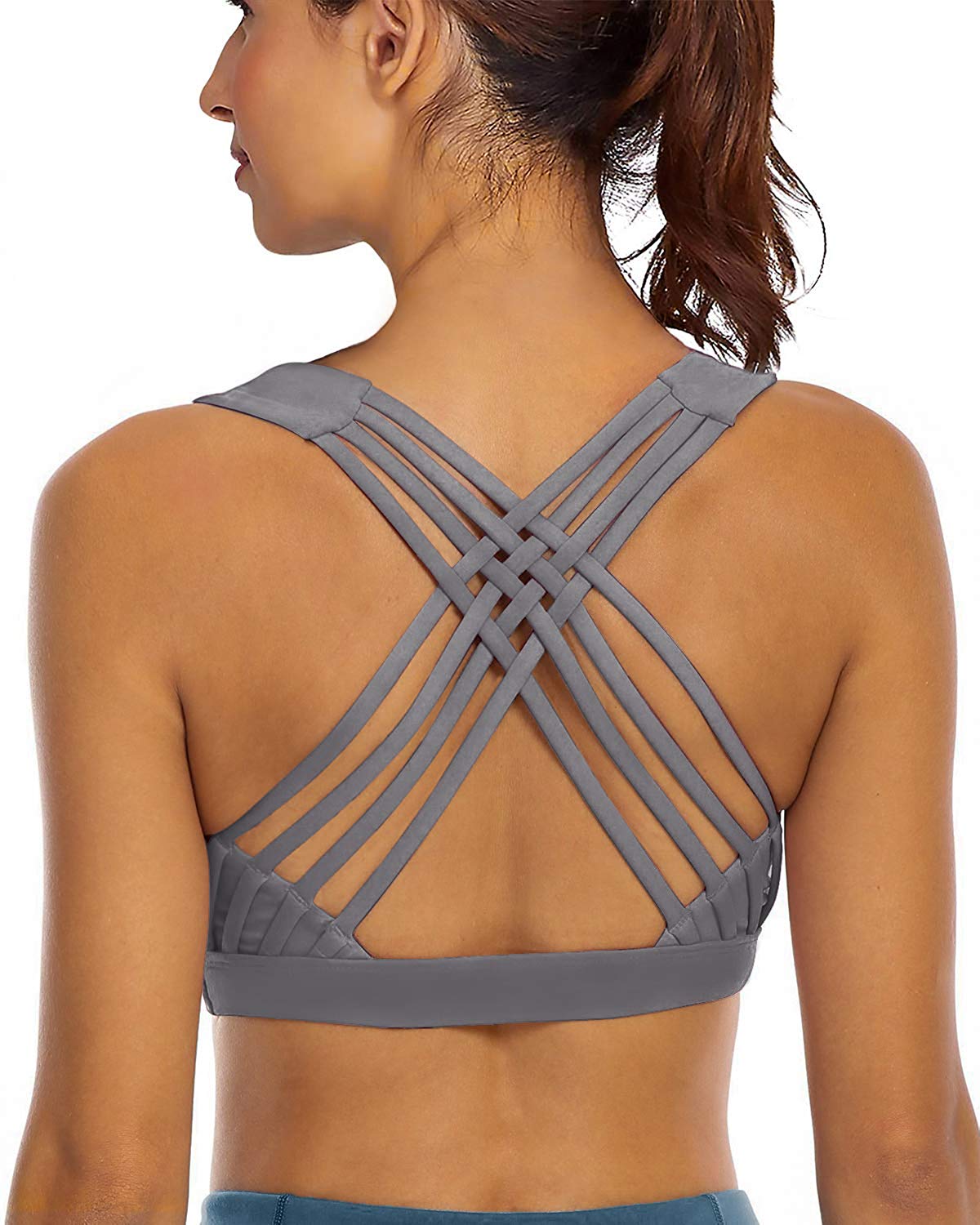 YIANNA Sports Bras for Women - Strappy Sports Bra Padded for
