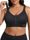 YIANNA High Impact Sports Bra for Women, Front Zip Workout Bra with Adjustable Velcro Straps and Sewn-in Pads