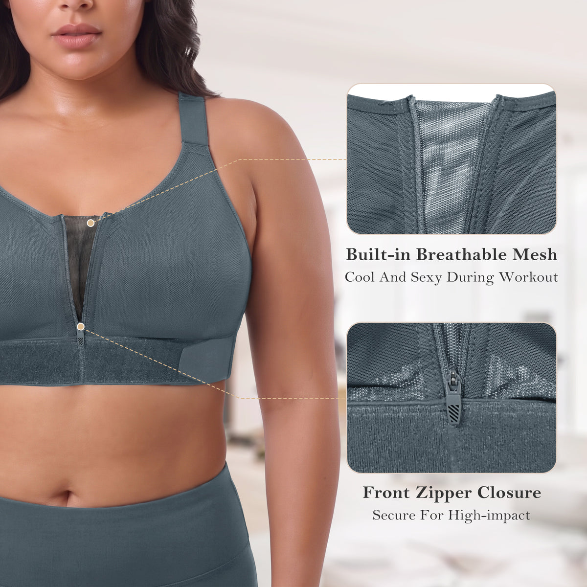 Front Zip High Support Sports Bra