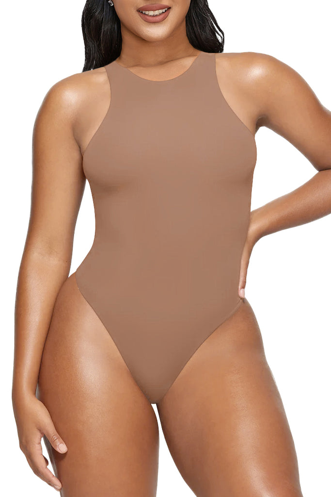 YIANNA Sleeveless Bodysuit for Women High Neck Tank Tops Second-skin Thong Body Suits