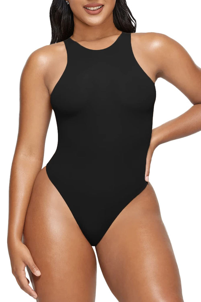 Women's Crew Neck Sleeveless Bodysuits Racerback Halter Tank  Top Body Suits for Womens Sexy Thong Bodysuit Tops Tummy Control Slimming  One Piece Leotards Jumpsuits Shirts Backless Going Out Black XS 