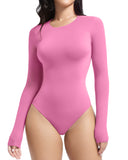 YIANNA Long Sleeve Bodysuit for Women Crew Neck Second-skin Feel Thong Body Suits Tops