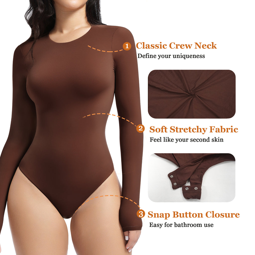 YIANNA Crew Neck Bodysuit for Women Second-skin Feel Thong T-shirt