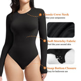 YIANNA Long Sleeve Bodysuit for Women Crew Neck Second-skin Feel Thong Body Suits Tops