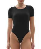 YIANNA Crew Neck Short Sleeve Bodysuit for Women Second-skin Feel Thong Body Suits Tops