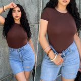 YIANNA Crew Neck Short Sleeve Bodysuit for Women Second-skin Feel Thong Body Suits Tops