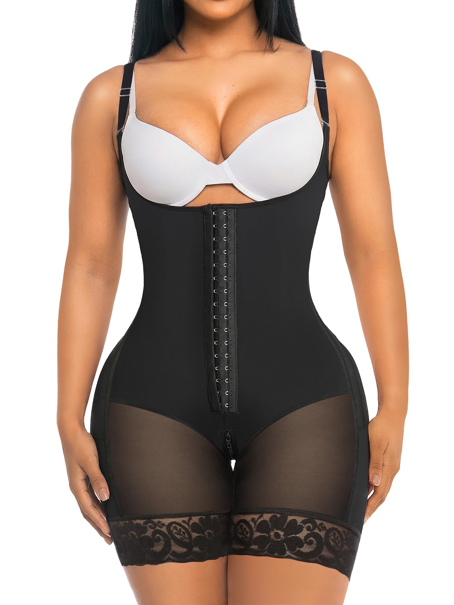 Open Bust Front Hook Mid-Thigh Faja Bodysuit