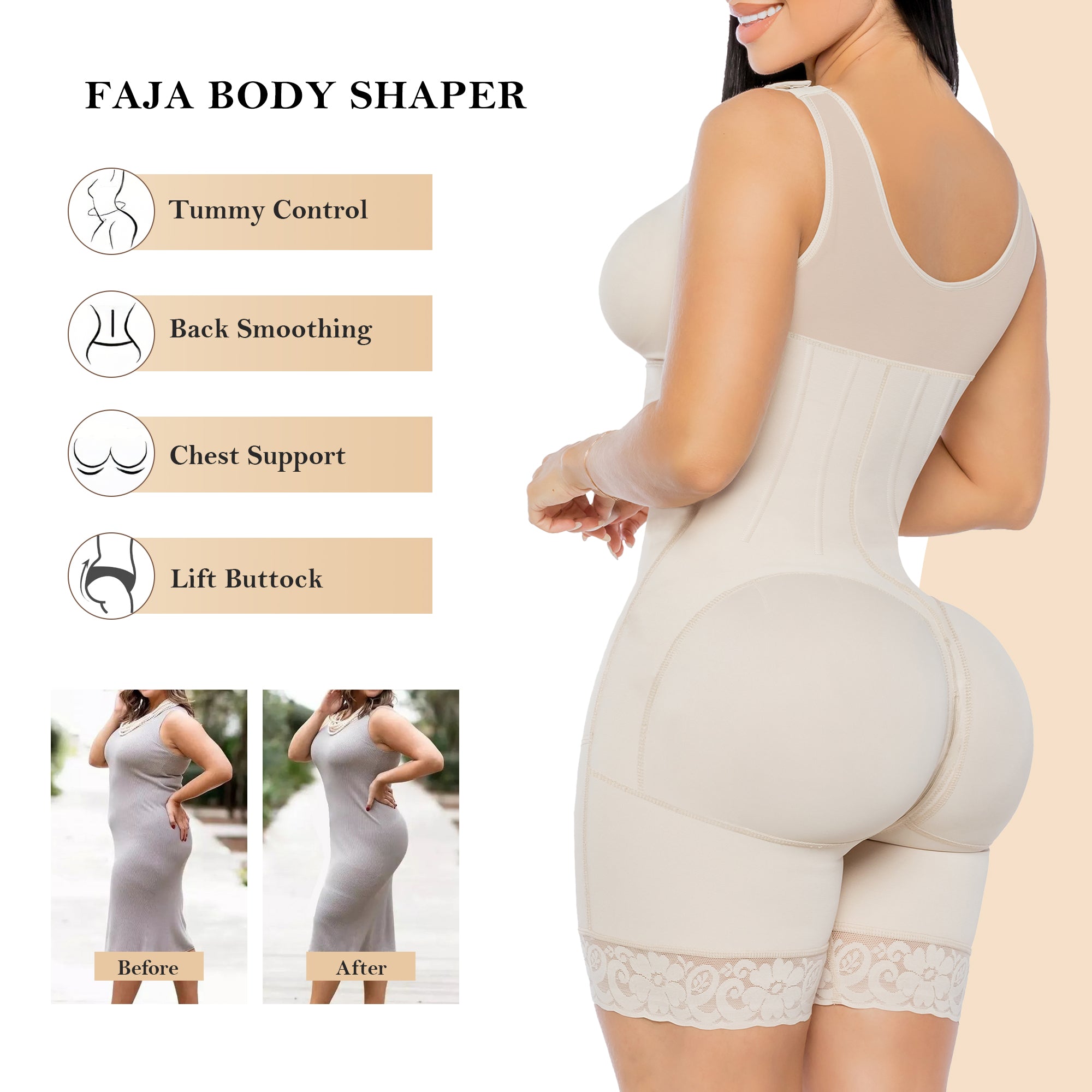 Steel Boned High Compression Full Bust Faja Bodysuit