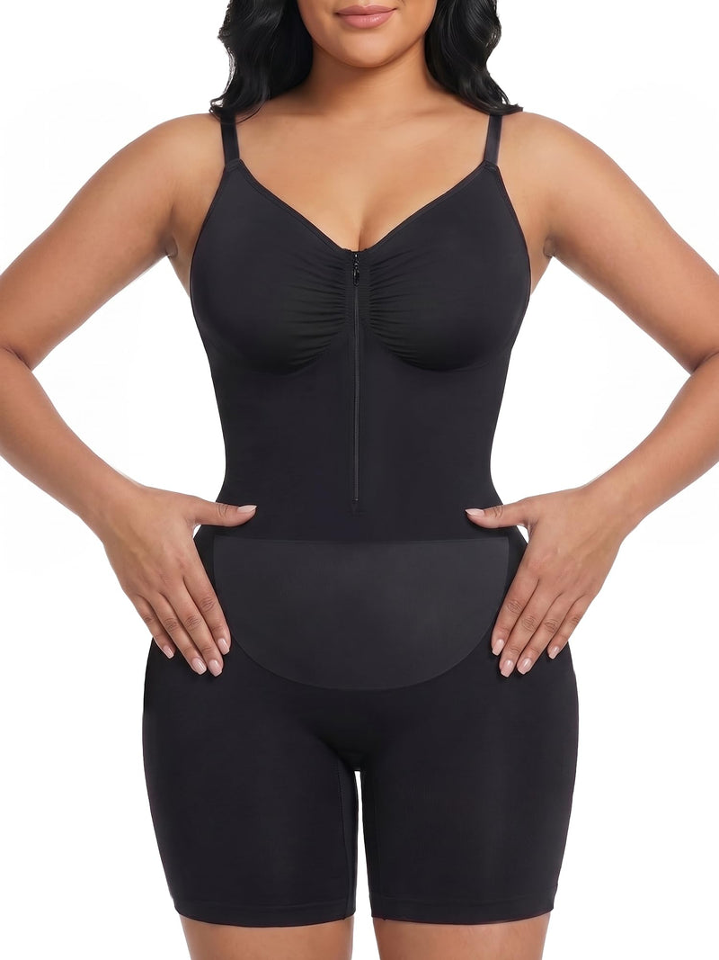 YIANNA Women Fajas Shapewear Seamless Bodysuit Double-Layer Tummy Control Zip-Up Body Shaper Waist Defining Silhouette