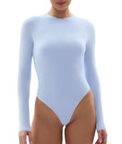 YIANNA Long Sleeve Bodysuit for women Double layer Sexy Body-hugging Thong Body Suit Tops