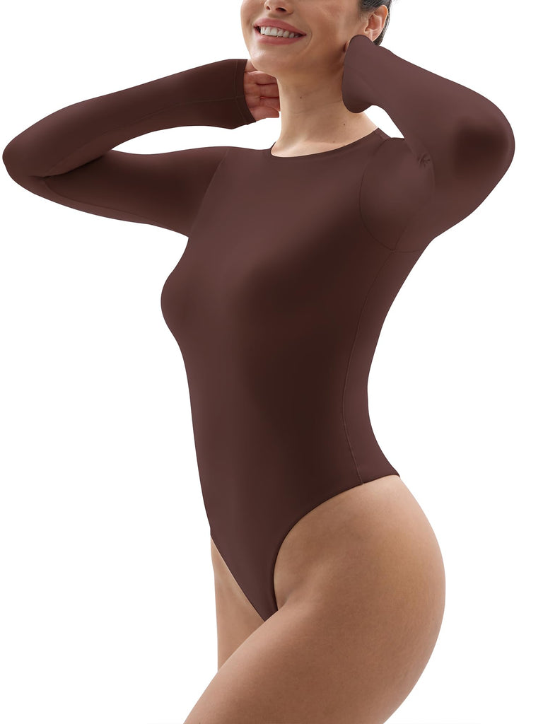 YIANNA Long Sleeve Bodysuit for women Double layer Sexy Body-hugging Thong Body Suit Tops
