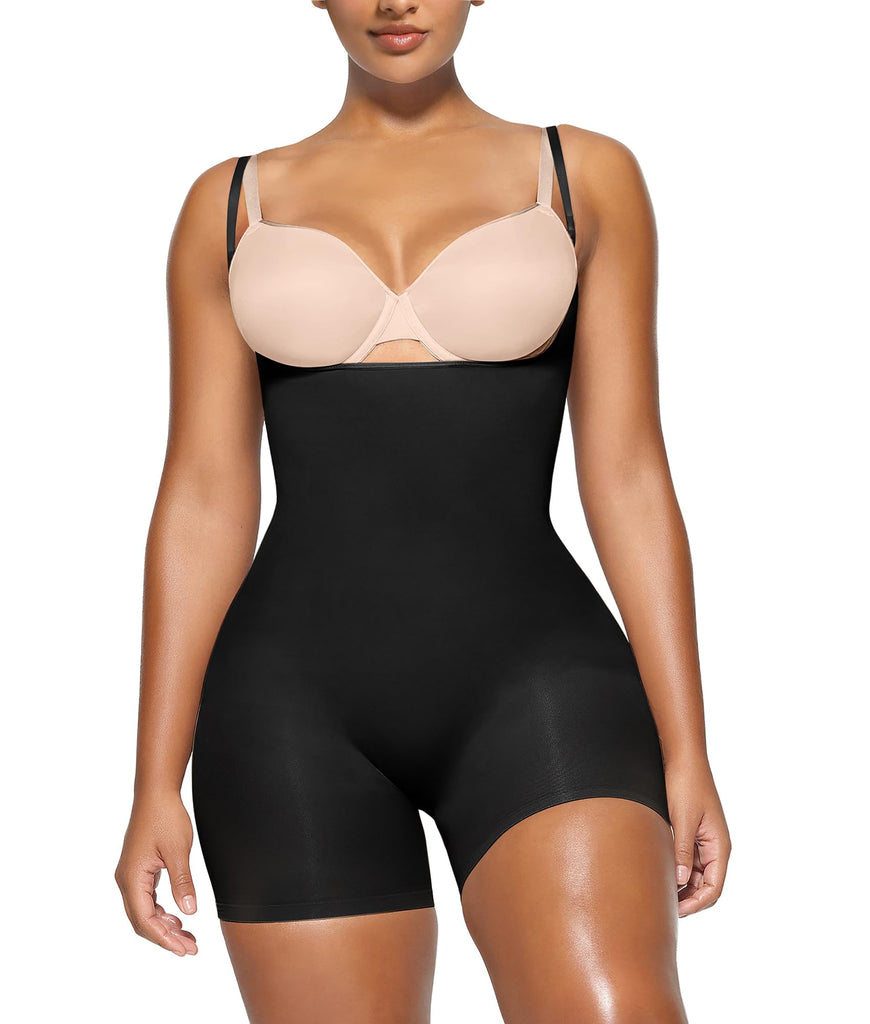 YIANNA Bodysuit for Women Tummy Control Shapewear Open Bust Mid-Thigh