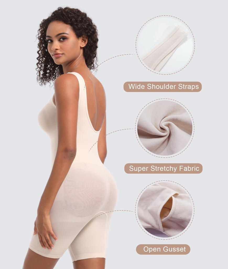 YIANNA Bodysuit For Women Tummy Control Shapewear Seamless Short Sleeve  Square Neck Thong Sculpting Body Shaper