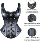 YIANNA Steampunk Punk Rock Leather Buckle-up Corset Bustier Basque Top