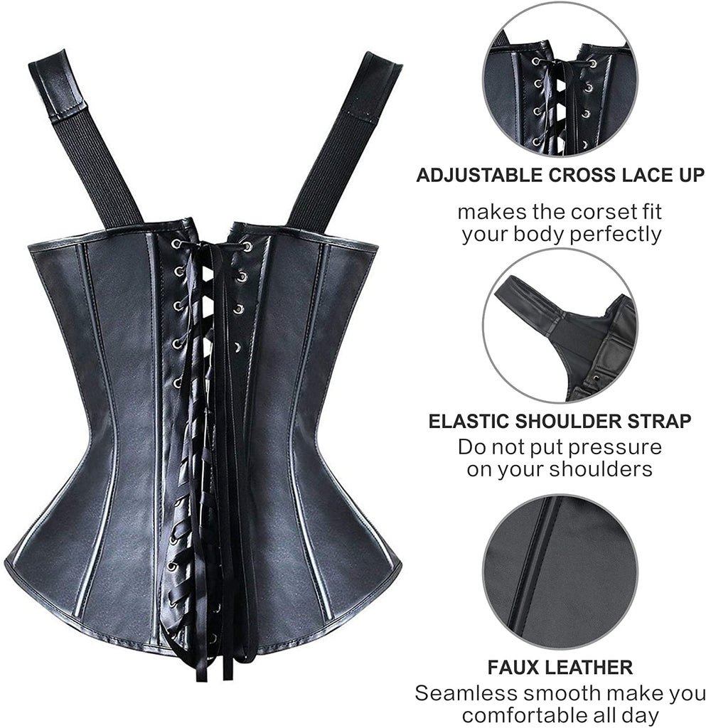 Steampunk PU Leather Waist Belt Adjustable Shoulder Straps Wide Underbust  Corset 