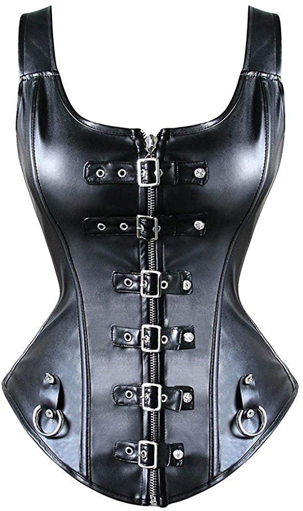 YIANNA Steampunk Punk Rock Leather Buckle-up Corset Bustier Basque Top