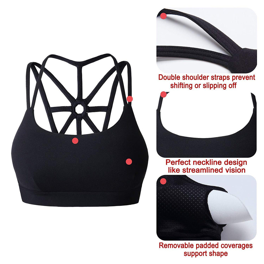 YIONTAN Yoga Running Sports Bra for Women Sexy Back Padded Strappy