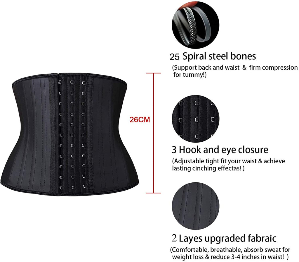 SAYFUT Waist Corset Body Shaper Tummy Small(Waist 21.5-25.5inch) Black with  4 Hook : : Fashion