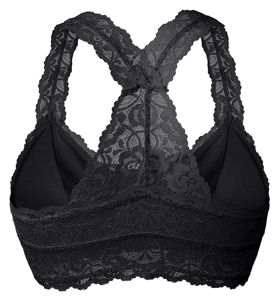 YIANNA Women Floral Lace Bralette Padded Breathable Sexy Racerback Lace Bra Bustier