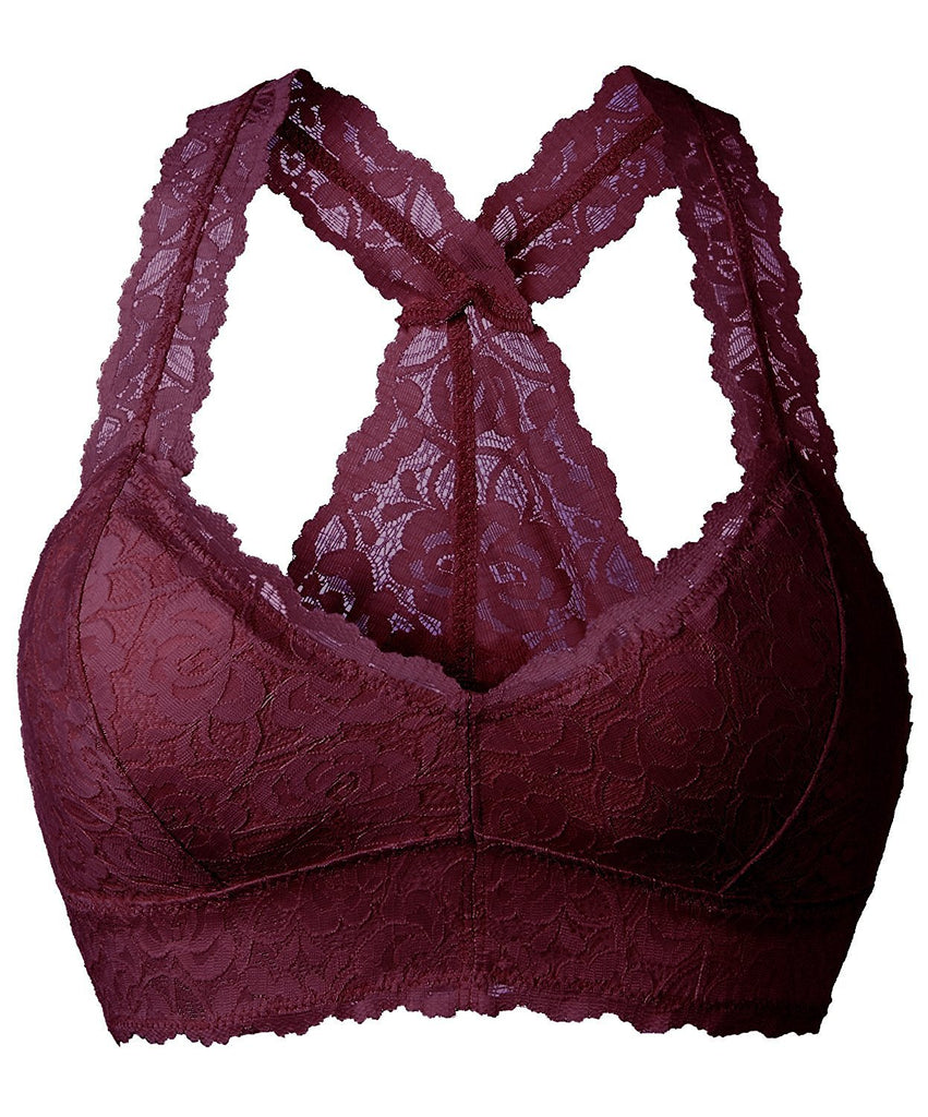 3 Pack Bralette Zenana Racerback In Pizzo Floreale – Taglie Plus, Coppe Imbottite Con Inserti Rimovibili - Foto 2