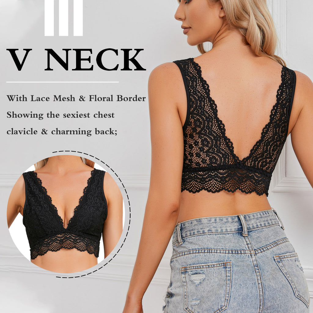 YIANNA Women Black Floral Lace Bralette Padded Breathable Sexy Racerback Lace  Bra Bustier Crop Top Wirefree, YA8332-Black-S at  Women's Clothing  store