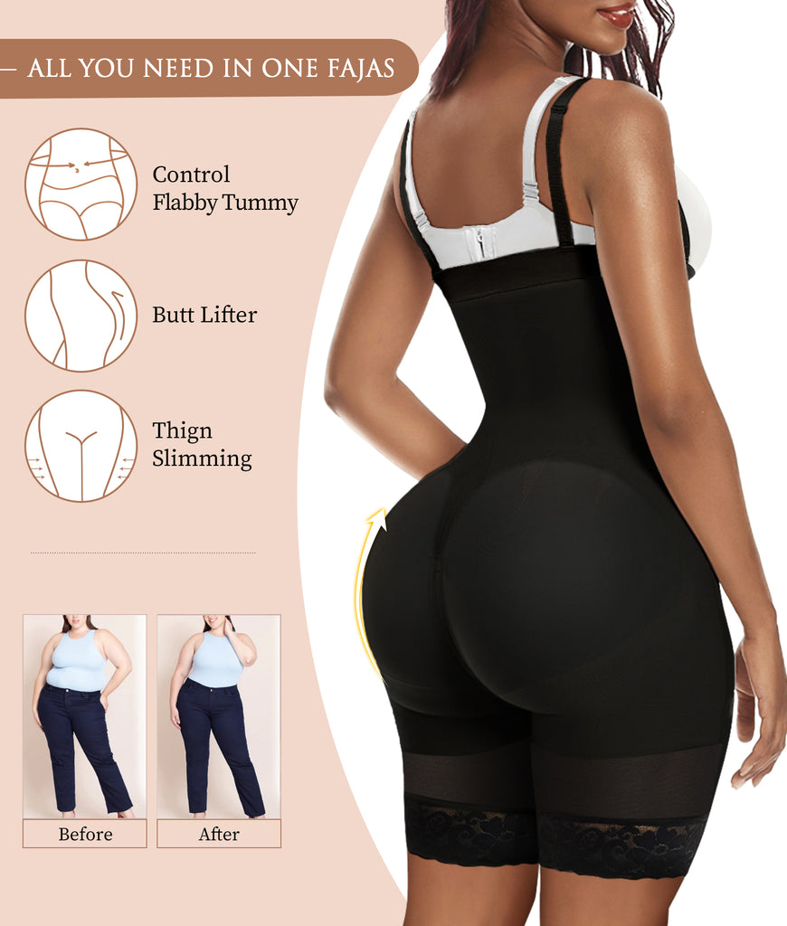 Shapewear for Women Tummy Control Body Shaper Full Body Zipper  (Black.Size:M)