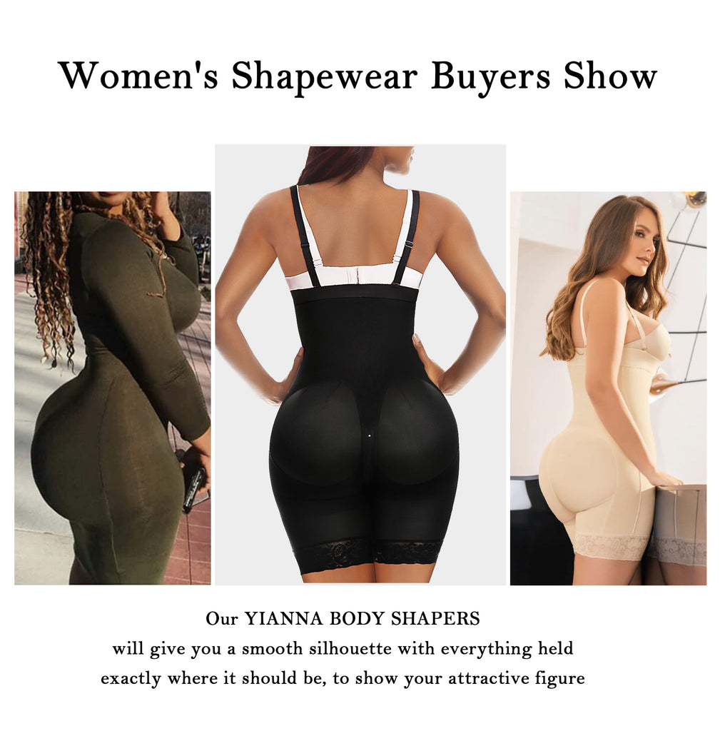 YIANNA Fajas Colombianas Women Shapewear Tummy Control Body Shaper  Reductoras Waist Trainer Bodysuit Black-2XL